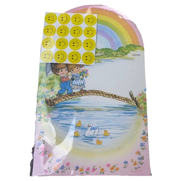 Little Rainbows Fold & Seal Card/Envelopes Vintage New Old Stock - Picture 1 of 4